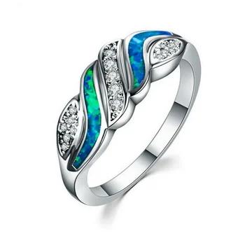 Ezüst Elegáns Rombusz Kék Szimulált Opál Cz Esküvő Ékszer Gyűrű Méret 6-10