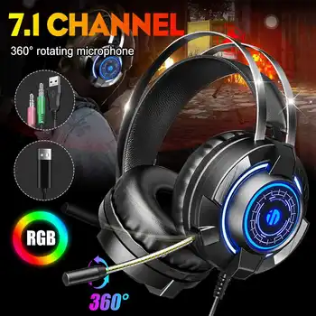 Gaming Headset 7.1-Es Térhatású Hang, USB, 3,5 mm-es Vezetékes Játék Fejhallgató Mikrofon Sztereó RGB USB Fejhallgató A PC-s Játékosoknak