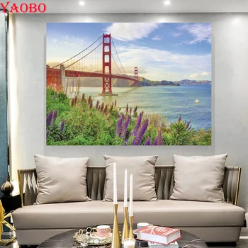 Golden Gate Híd Napkelte Gyémánt Festmény Teljes Négyzet, Kör Gyakorlat Diy 5D Gyémánt Hímzés Mozaik Kézimunka otthoni dekoráció