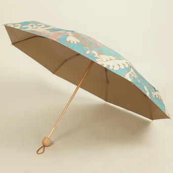 Kínai Stílusú Han Jelmez Retro Stílusú Nemzeti Dagály Bambusz Hosszú Nyelű Esernyője Automatikus Dupla Réteg Vinil Nap Esernyő