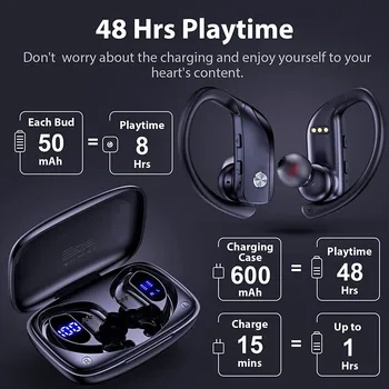 TWS Vezeték nélküli Fejhallgató Bluetooth Fülhallgató zajszűrő Sport Fül Horog Fülhallgató 9D Vezeték nélküli Sztereó Fülhallgató Mikrofonnal