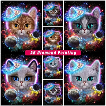 Új 5D AB Gyémánt Festmény Csillagos Ég Teljes Négyzet, Kör keresztszemes Készletek Macskák Diamont Hímzés DIY Mozaik Állatok lakberendezés